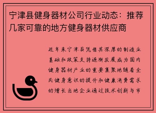 宁津县健身器材公司行业动态：推荐几家可靠的地方健身器材供应商